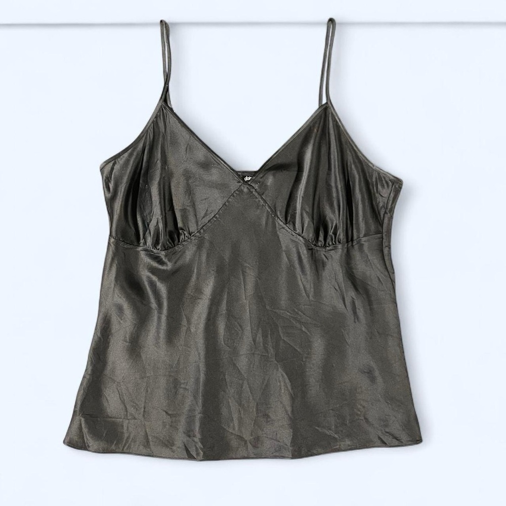 Black Y2K Silk Tank Top Camisole XL Goth Minimalist Delicate Grunge 2000s Silky